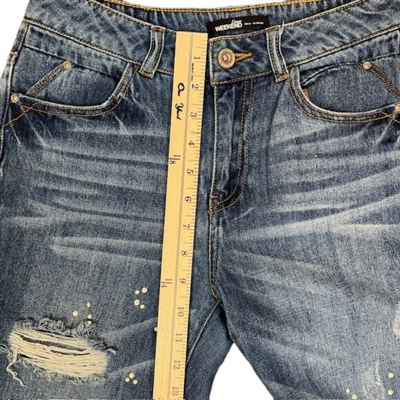 Etam WEEKEND Pearl Rhinestone Embellished Distressed Relaxed Jeans Size 29 - Picture 4 of 10